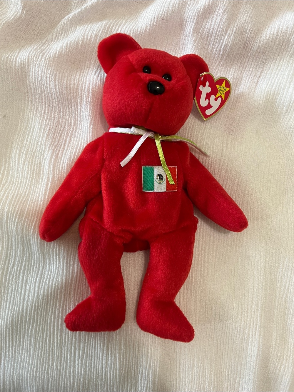Ty Beanie Baby “Osito”- Red Bear with Mexico Flag Embroidery